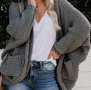 Chunky Knit Cardigan in Gray